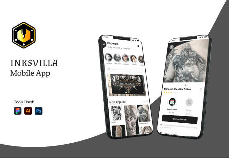 Inksvilla two-sided tattoo marketplace - mobile app case study thumbnail